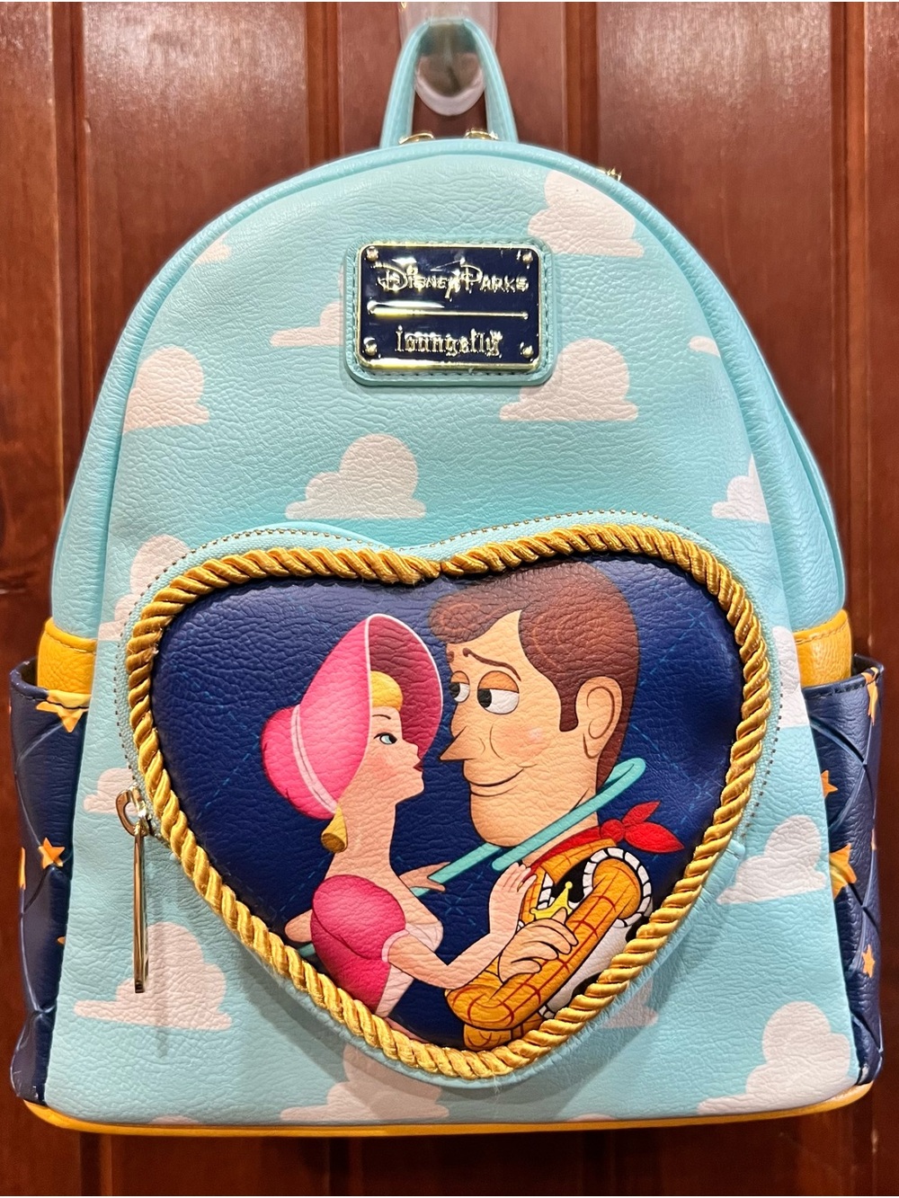 Loungefly Blue Cloud Toy Story Woody & Bo Peep Heart Backpack